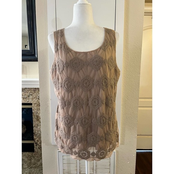 Chico’s Embroidered Sleeveless Tank Top Taupe Casual Size Large - Picture 1 of 5